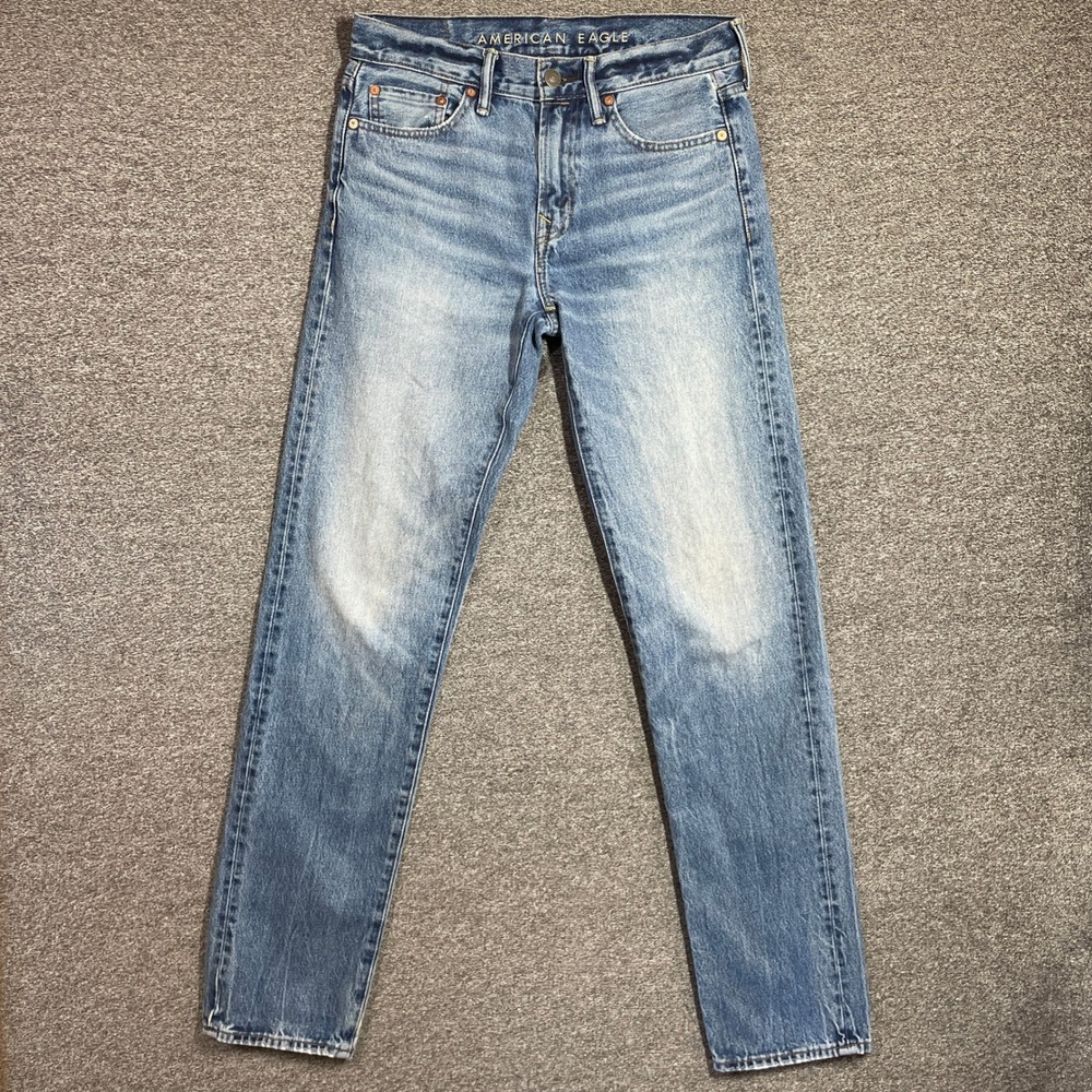 American Eagle Original Straight Jeans Mens 30x36 Light Wash Recycled Cotton